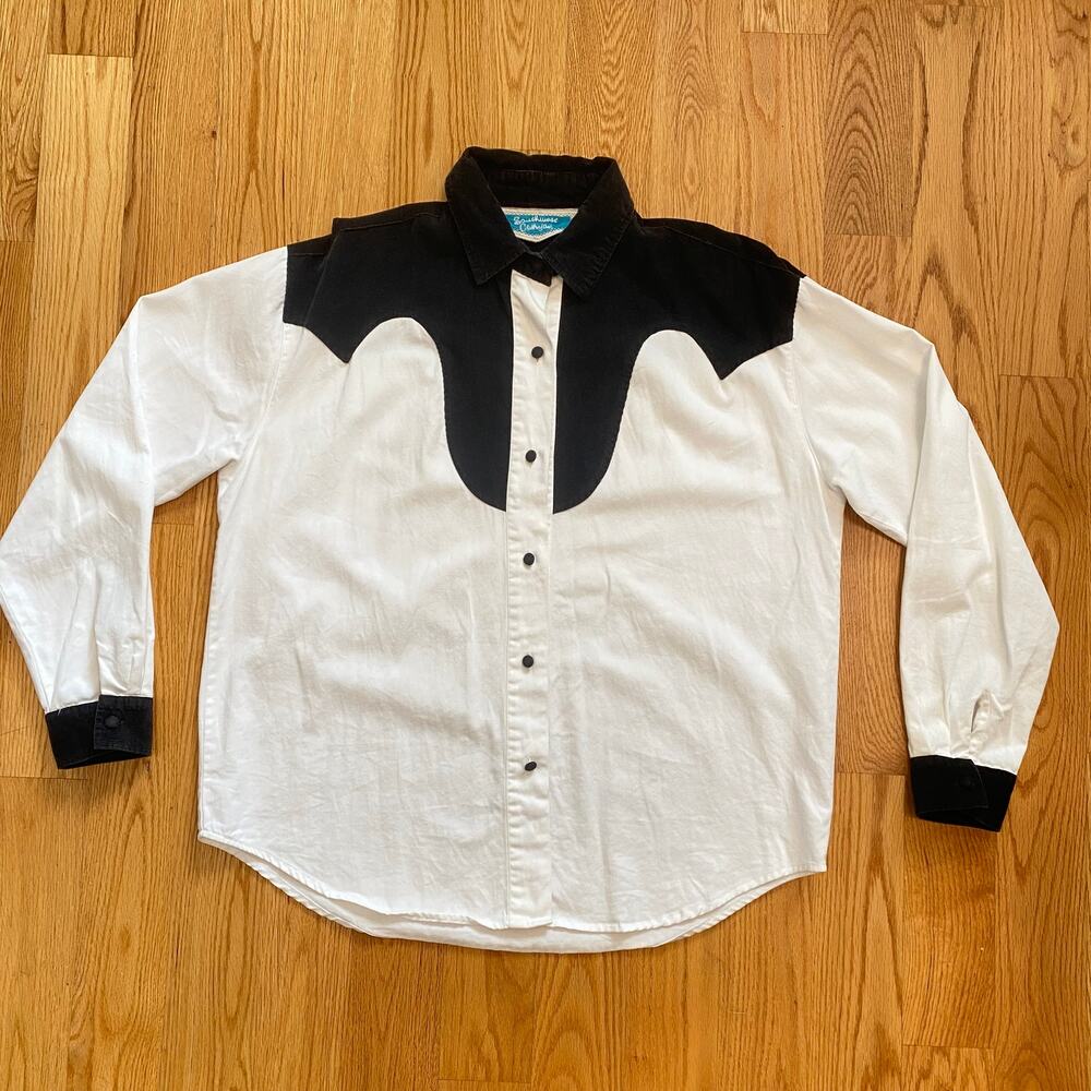 [Sold] Southwest Canyon vintage western shirt black & white corduroy button down